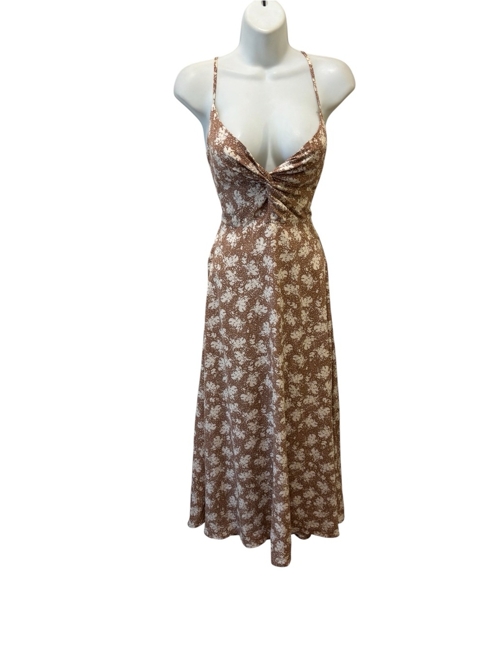 Lulus Picturesque Moments Brown Floral Print Strappy Maxi Dress Sz M Date Night - Picture 4 of 9